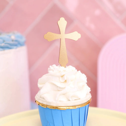 Gold Cross Cupcake Picks Pk 6