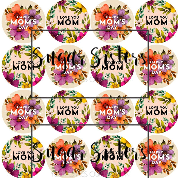 Love you Mom Mothers Day  Edible Toppers - (20 Toppers)