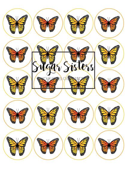 Yellow/Orange Butterflies Edible Toppers - (20 Toppers)