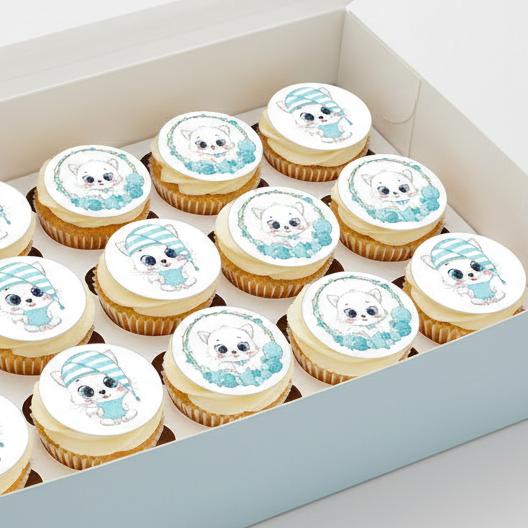 Cute Kitten Blue Edible Toppers - (20 Toppers)