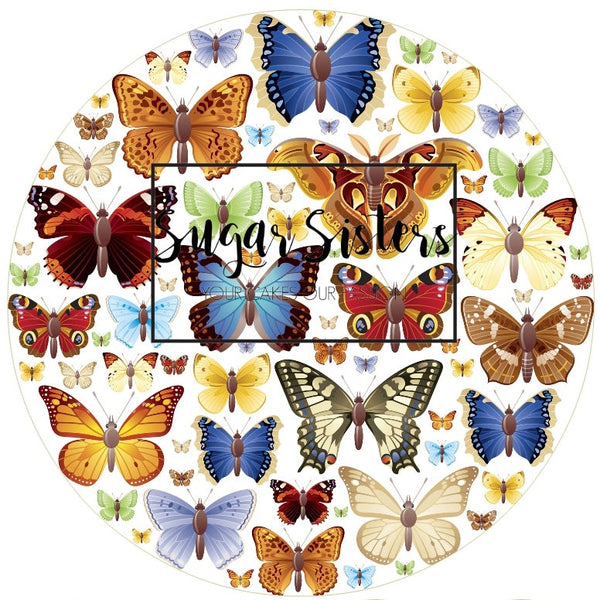 Butterflies Multi  Edible Topper - (1 x 8" Disc ) (4 x 2" Discs)