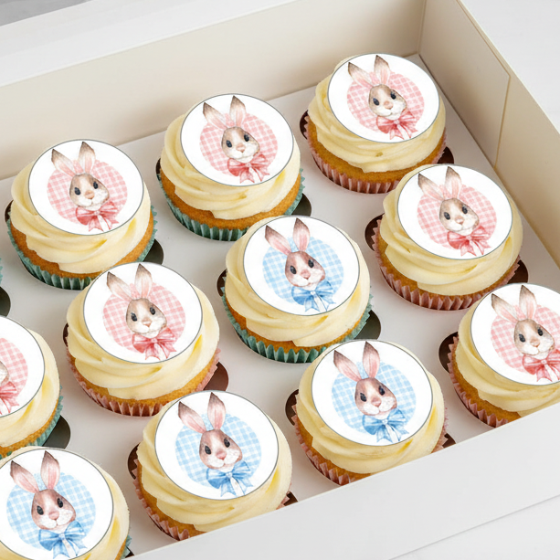 Pink & Blue Bunnies Edible Toppers - (20 Toppers)