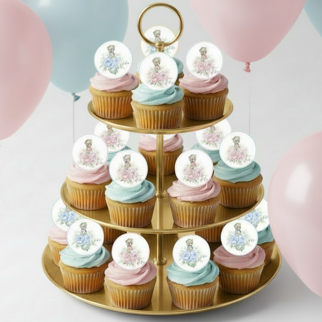 Pink & Blue Teddy  Edible Toppers - (20 Toppers)
