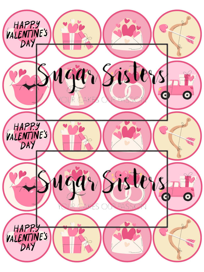 Valentines Icons  Edible Toppers - (20 Toppers)