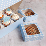 Blue Gingham Treat Box with window Pk 3