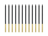 Tall Candles Black & Gold Pk 12