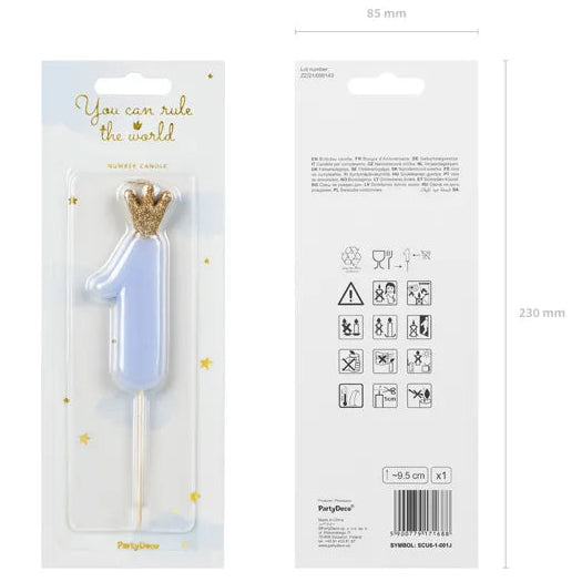 Crown Candle No 1 Blue 9.5cm