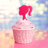 Doll head Silhouette  Cupcake Toppers Pk 6  Hot Pink - SWEET STAMP