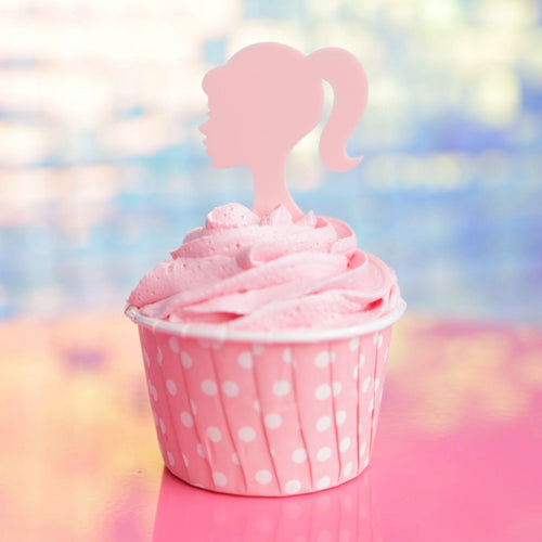 Doll head Silhouette  Cupcake Toppers Pk 6  Pink - SWEET STAMP