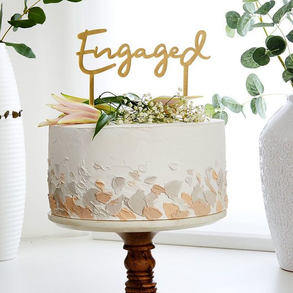 Engaged Gold Acrylic Cake Topper
