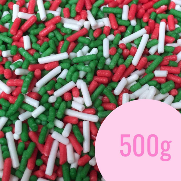 SUGAR SISTERS - Xmas Strands Red Green & White  500g