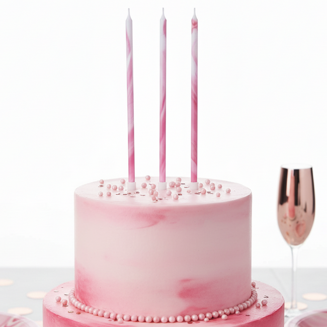 PME Pink Marble Candles Pk 6