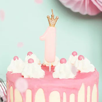 Crown Candle No 1 Pink 9.5cm