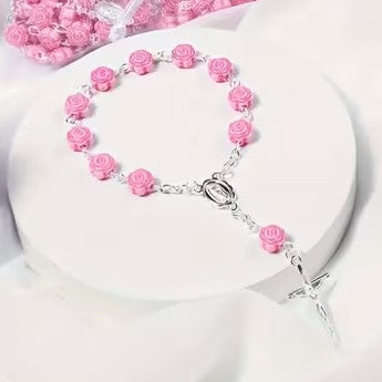 Mini Pink Rose Rosary Beads 1 Pc  DECO-CAKE