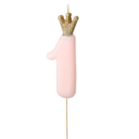 Crown Candle No 1 Pink 9.5cm