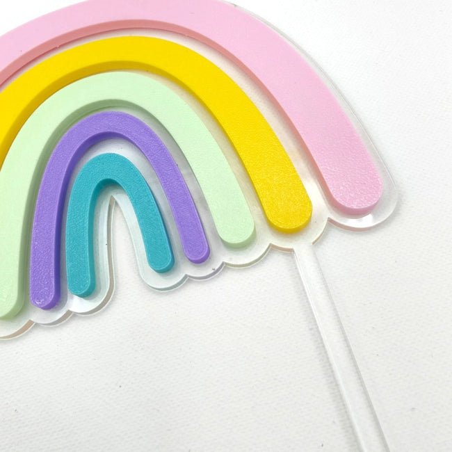Rainbow Pink Cake Topper Clear Acrylic & Pastel Acrylic