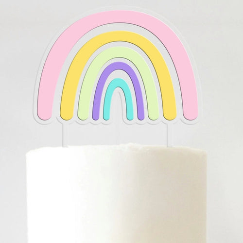 Rainbow Pink Cake Topper Clear Acrylic & Pastel Acrylic