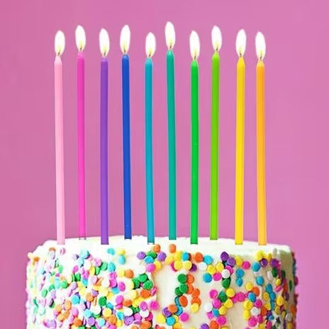 Slim Rainbow Candles Pk 10