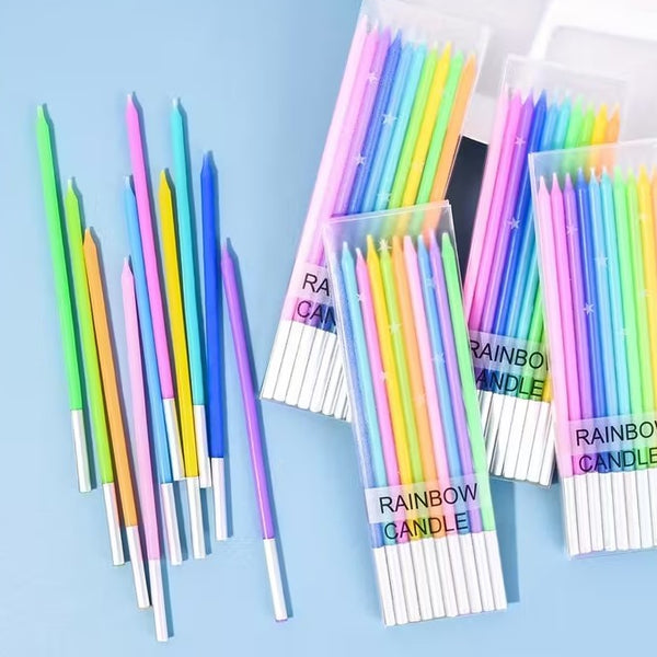 Slim Rainbow Candles Pk 10