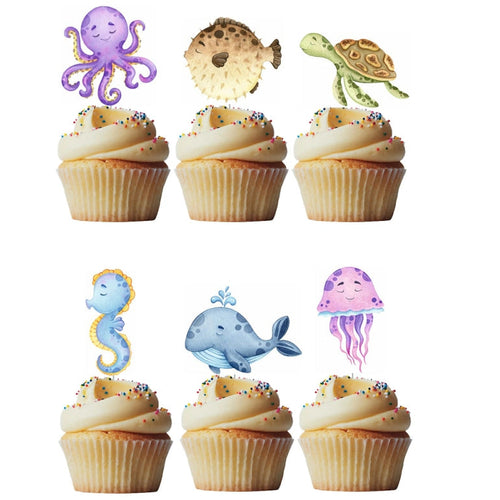 Watercolour Under the Sea Cupcake Toppers Pk 6