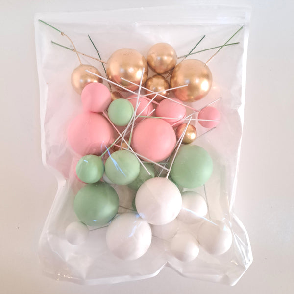 SUGAR SISTERS - Green,Pink ,Gold & White Cake Ball Set Pk 32