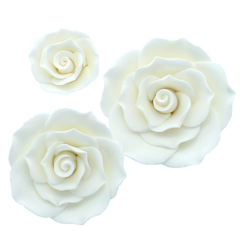 Assorted White Sugar Roses Pk 3