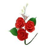 Red Wired Rose Sugar Flower Spray - 110mm