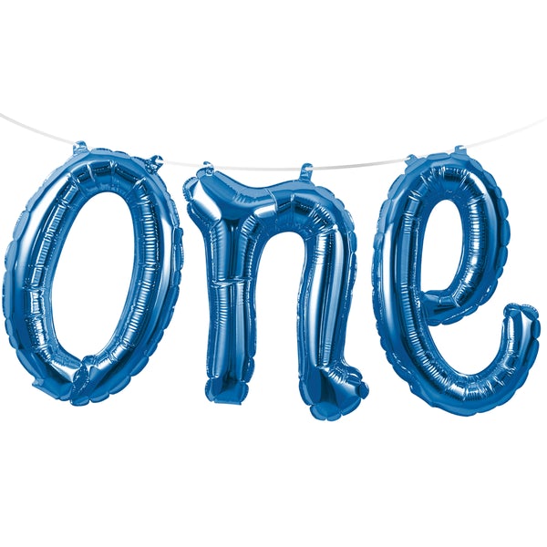 Blue 'One' Air-Fill Balloon Banner with Ribbon