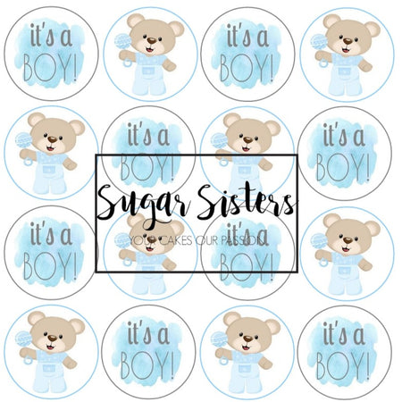 Christening Blue Edible Toppers - (20 Toppers)