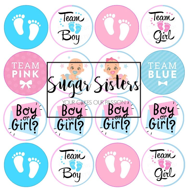 Gender Reveal Edible Toppers - (20 Toppers) – SugarSisters.ie