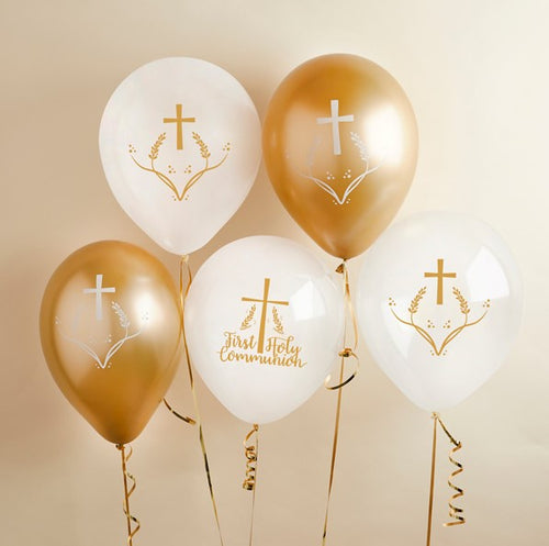 Gold Communion Balloons Pk 5