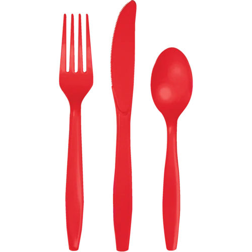 Plastic Premium Cutlery Classic Red pk 24