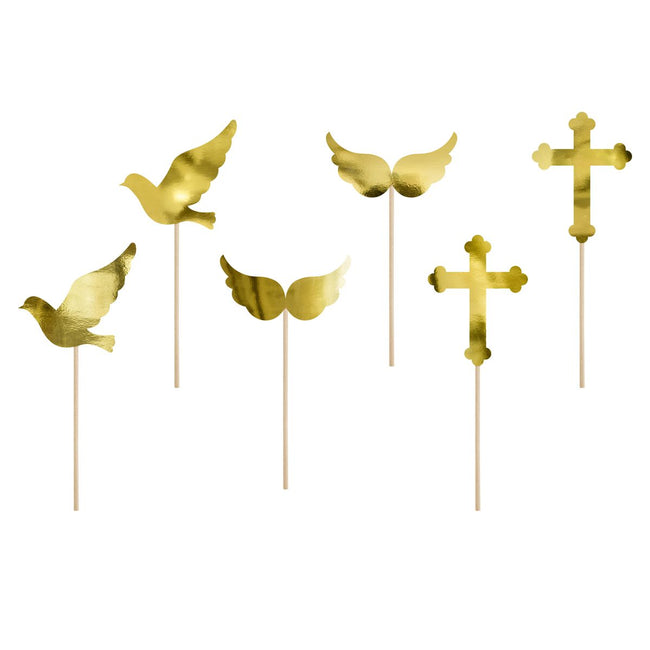 Gold Communion Cupcake Card Toppers
