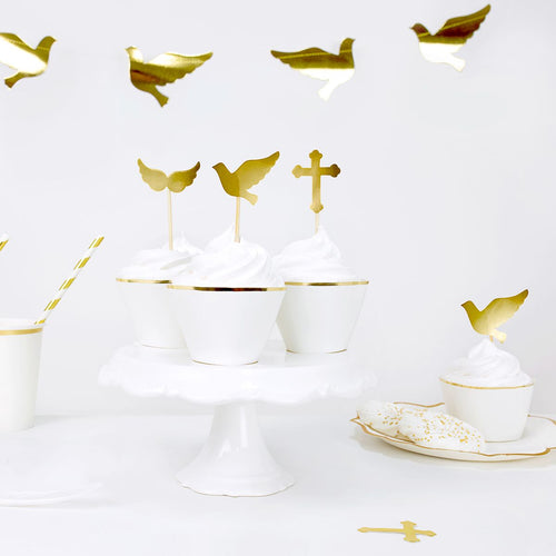 Gold Communion Cupcake Card Toppers
