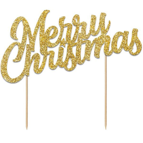 Glitter Merry Christmas Cake Topper Gold