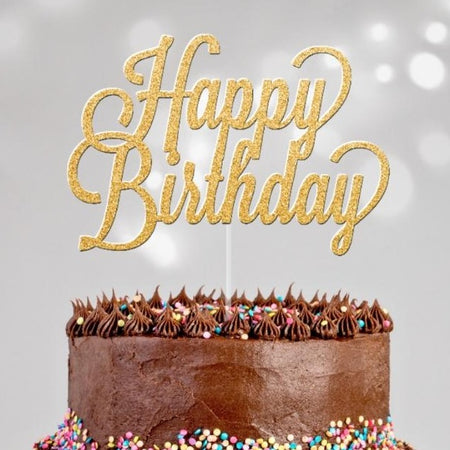 Rose Gold  Glitter Happy Birthday Cake Topper