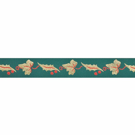 White  with Gold Deer 25mm  Ribbon per Metre