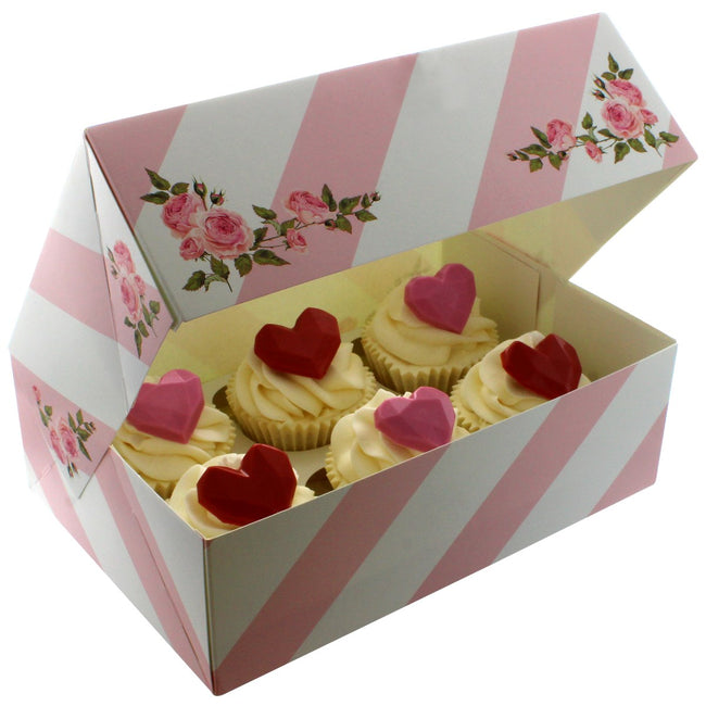 6s /12s  Pink Stripe & Flowers Cupcake Box
