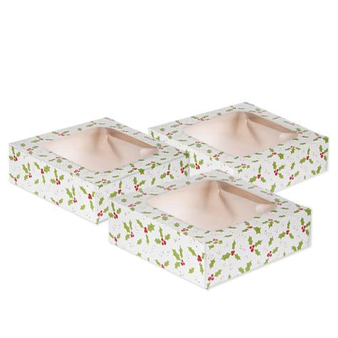 Holly  Treat Boxes with Window Pk 3