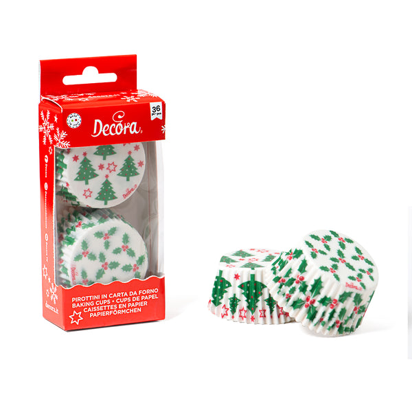 Holly and Tree Baking Cases Pk 36