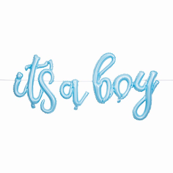 Blue 'It's a Boy' Air-Fill Balloon Banner with Ribbon