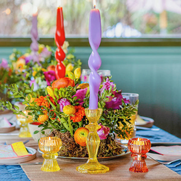 Yellow Glass Candlestick Holder