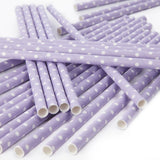 Lilac Polka Dot Straws Pk 25