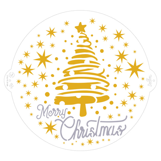 Merry Christmas Tree & Stars Stencil  25cm