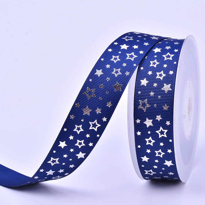 Navy Silver Star Ribbon 25mm – SugarSisters.ie