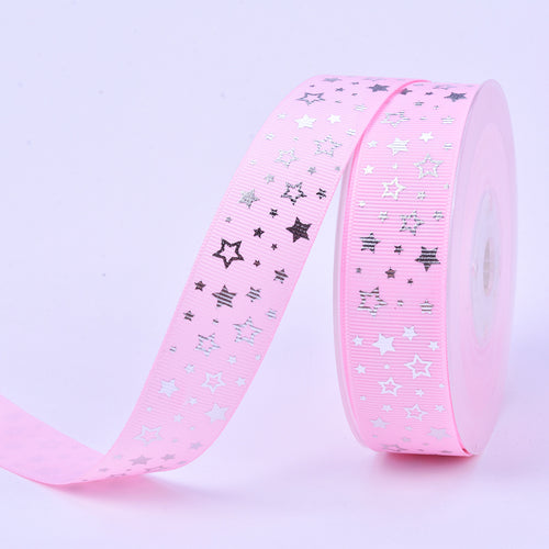 Pale Pink Silver Star Ribbon 25mm