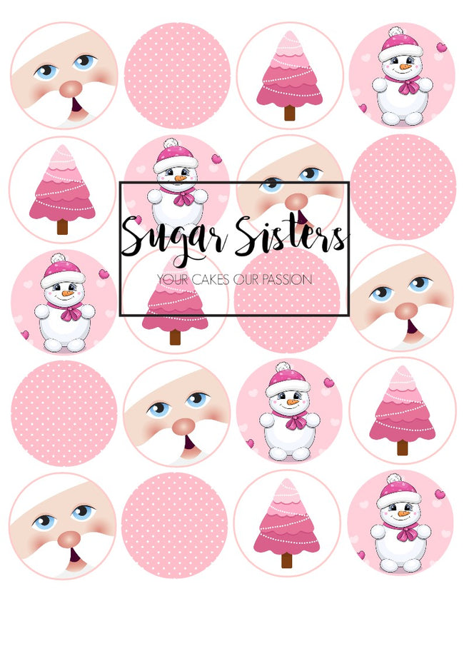Cute Pink Xmas Edible Toppers - (20 Toppers)
