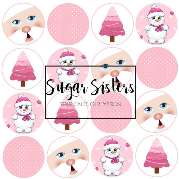 Cute Pink Xmas Edible Toppers - (20 Toppers)