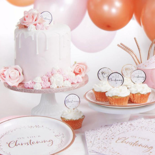 Pink On Your Christening Cupcake Toppers Pk 12