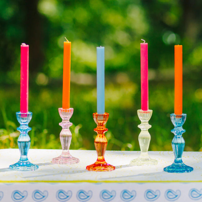 Light Green Glass Candlestick Holder